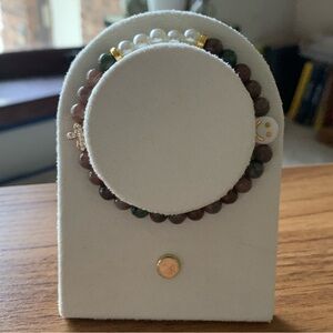 {Handmade} Beaded Bracelet with Cross and Smiley Face Statement Beads